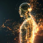 Glowing human figure symbolizing energy and the 6 essential daily foundations for human vitality